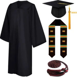 Bachelor’s Graduation Gown with Tasseled Cap, Embroidered Stole, and Honor Cords 11 Deluxe Slotted Black Bachelor’s Graduation Gown and Cap