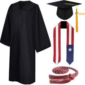Deluxe Slotted Black Bachelor’s Graduation Gown and Cap
