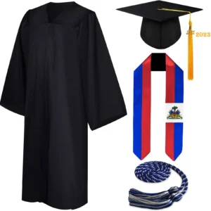 Bachelor’s Graduation Gown with Tasseled Cap, Embroidered Stole, and Honor Cords 12 Deluxe Slotted Black Bachelor’s Graduation Gown and Cap