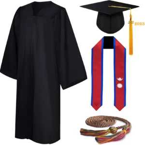 Bachelor’s Graduation Gown with Tasseled Cap, Embroidered Stole, and Honor Cords 9 Deluxe Slotted Black Bachelor’s Graduation Gown and Cap