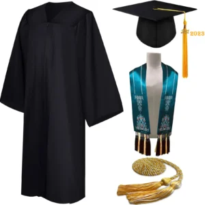 Deluxe Slotted Black Bachelor’s Graduation Gown and Cap