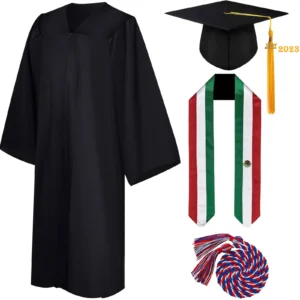 Bachelor’s Graduation Gown with Tasseled Cap, Embroidered Stole, and Honor Cords 10 Deluxe Slotted Black Bachelor’s Graduation Gown and Cap