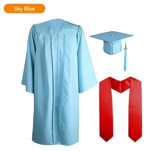 High School and Technical School Graduation Gown with Tasseled Cap and Red Graduation Stole - 10 Colors Available