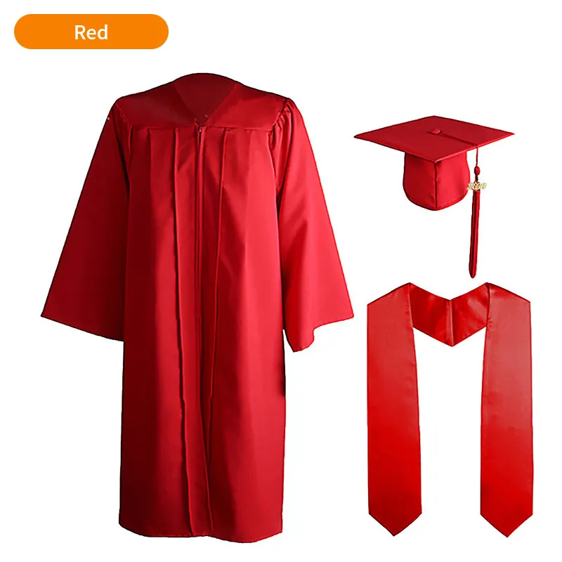 High School and Technical School Graduation Gown with Tasseled Cap and Red Graduation Stole - 10 Colors Available 8 High School and Technical School Graduation Gown with Tasseled Cap and Red Graduation Stole - 10 Colors Available