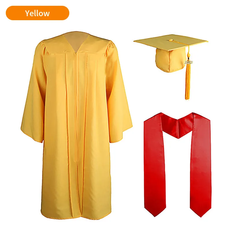 High School and Technical School Graduation Gown with Tasseled Cap and Red Graduation Stole - 10 Colors Available 10 High School and Technical School Graduation Gown with Tasseled Cap and Red Graduation Stole - 10 Colors Available