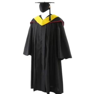 Deluxe Slotted Black Bachelor’s Graduation Gown with Cap and Hood
