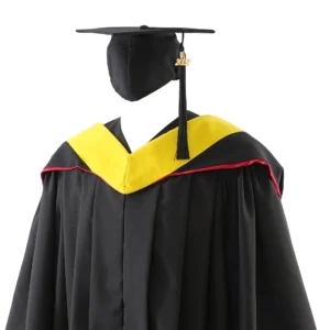 Deluxe Slotted Black Bachelor’s Graduation Gown with Cap and Hood