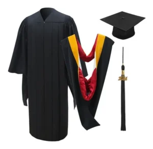 Deluxe Slotted Black Master’s Graduation Gown with Cap and Hood