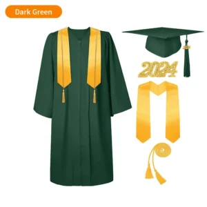 Bachelor’s Graduation Gown with Tasseled Cap, Gold Stole, and Honor Cords