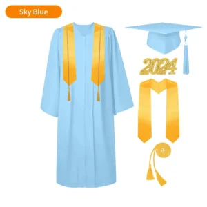 Bachelor’s Graduation Gown with Tasseled Cap, Gold Stole, and Honor Cords