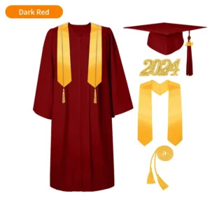 Bachelor’s Graduation Gown with Tasseled Cap, Gold Stole, and Honor Cords