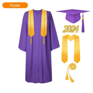 Bachelor’s Graduation Gown with Tasseled Cap, Gold Stole, and Honor Cords