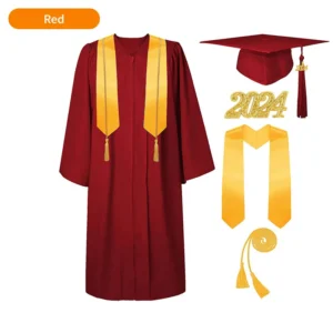 Bachelor’s Graduation Gown with Tasseled Cap, Gold Stole, and Honor Cords
