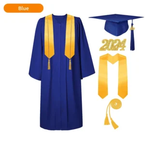 Bachelor’s Graduation Gown with Tasseled Cap, Gold Stole, and Honor Cords