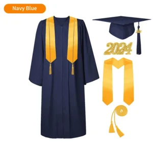 Bachelor’s Graduation Gown with Tasseled Cap, Gold Stole, and Honor Cords