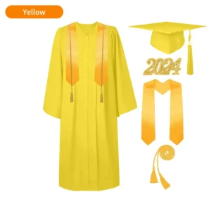 Bachelor’s Graduation Gown with Tasseled Cap, Gold Stole, and Honor Cords